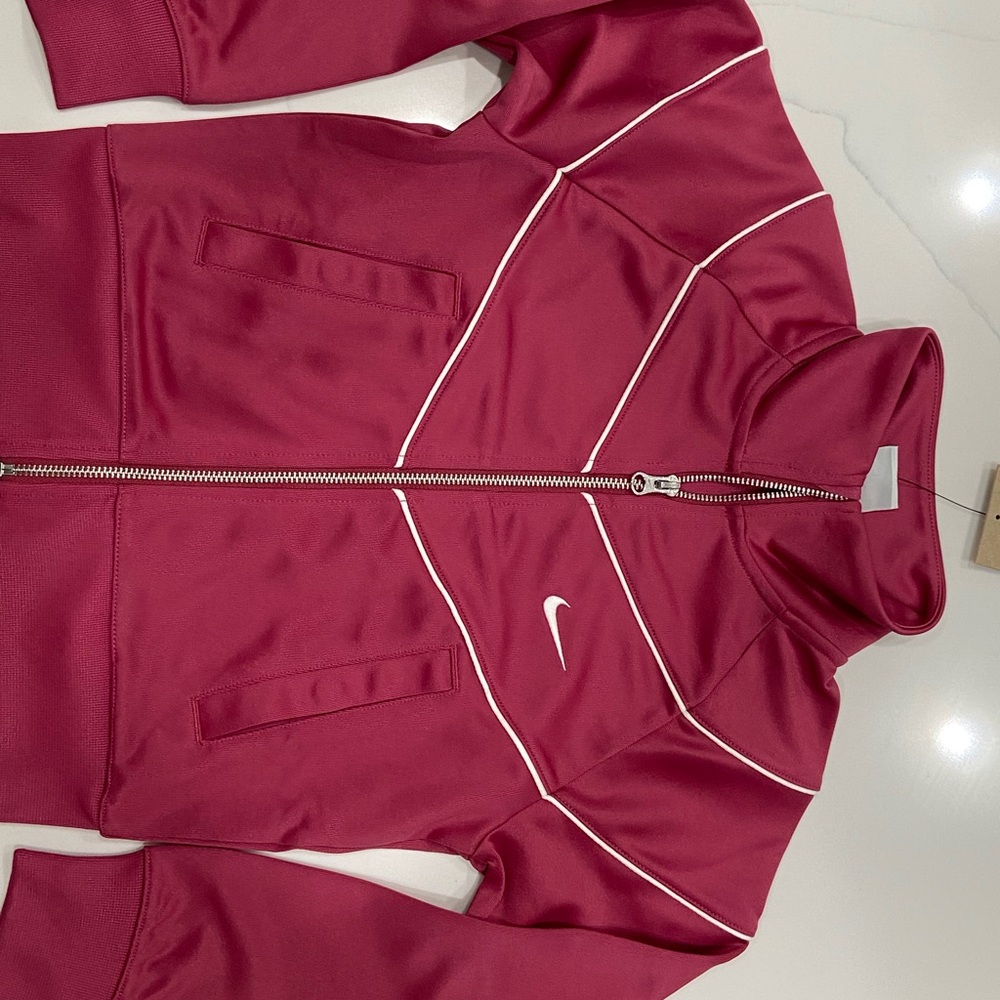 Nike Burgundy Zip-Up Track Jacket with White Trim